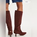 Free People Rich Brown Suede Wide Calf Kitten Heel Boots 7.5 NWT Photo 2
