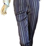 Ann Taylor PETITE NAVY BLUE W/SILVER & TAN STRIPES SATIN CROPPED PANTS (4P) Photo 0