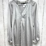 ZARA  Basic Top Women Sz XS Satin Button Front Long Sleeve Blouse Silver V Neck Photo 0