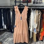 Lulus  Cause to Celebrate Mauve Silver Metallic Ruffle Tiered Midi Dress Photo 4