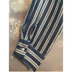 Elan  Blue Striped Long sleeve Faux Wrap Tie Top Shirt Medium Photo 6