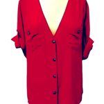 Amanda Uprichard  100% Silk Red Rolled Sleeve Button Up Lightweight Blouse Large Photo 0