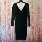Badgley Mischka  Black Velvet Deep V Neck Lace Long Sleeve Cocktails Dress Size 4 Photo 9