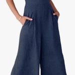 ANRABESS Wide Leg Linen blend Jumpsuit Dressy V Neck romper size Medium Blue Photo 9
