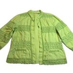 Chico's 100% Linen Crochet Trim Open Front Jacket Size L/12 Colorful Vacation Photo 0