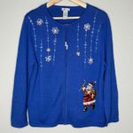 CB Career Blue Santa Snowflake Beaded Christmas Cardigan Sweater Holiday Women L Size L Photo 0