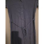 DKNY Navy Blue Midi Dress, Short Sleeve Faux Wrap, Collared Button Dress Size 10 Photo 3