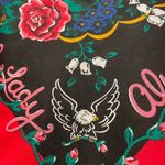 American Vintage VTG "Always a Lady" Black & Red Multicolor Rose Floral Print Bandana Crop Top Photo 10