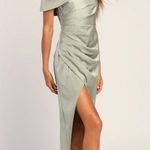 Lulus  Showing Off a Little Sage Green Asymmetrical Tulip Midi Dress Wedding XS Photo 3