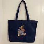 Vintage Steiff Canvas Tote Bag Embroidered Steiff Teddy Bear Zipper Closure Blue Photo 0