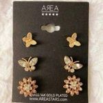NEW Area Stars Mini Butterfly & Flower Gold Gems Feminine Stud Earrings Set Photo 0