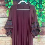 POL Duster Cardigan Sweater One Size Plus Size Long Embroidered Berry Purple Photo 0