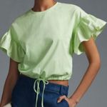 Anthropologie Maeve English Factory Ruffled Drop Shoulder Top in Lime Size Small Photo 2