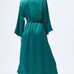 ZARA NWT Teal Satin Effect V-Neck Midi Dress Festive Holiday Photo 2