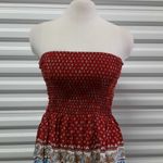 Just Quella Tube Dress Women's Size XS(0-2) Red Paisley Strapless Smocked Casual Photo 2