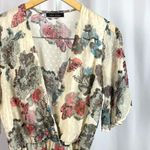 Blue Blush Medium Retro Rose Floral Polka Dot V Neck Romper Plunging Neckline Photo 8