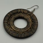 Handmade  Wooden Hoop Earrings Mandala-Inspired Carved Boho Witchy 1.75" Width Photo 0