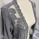 Rebellion  Mesh Lace Crochet Duster Open Sheer Cardigan Heather Grey Sz M Photo 1