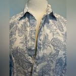 Frank & Eileen  100% Linen Paisley print button up long sleeve blue shirt Med Photo 5
