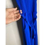 Wide Leg Blue Jumpsuit XL Smocked Halter Adjustable Strap Tie Waist Pockets Photo 3