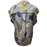 Elie Tahari  Womens Floral Satin Top Party Blouse Size S Gray Blue Short Sleeve Photo 4
