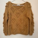 Chicwish Heart Knit Your Love V-Neck Sweater Size S/M Tan Chunky Bobble Pullover Photo 0