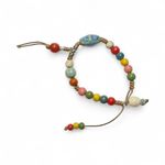 Colorful Bracelet red blue pink ceramic green beaded charm tassel tan cord Multiple Photo 2