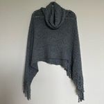 Sherry DC NWT Turtleneck Cable Knit Fringe Poncho Charcoal Gray OS Size undefined Photo 4