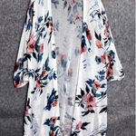 J. Jill Petite M Floral Open Front Lightweight Knit Cardigan Drape Kimono AS IS White Size undefined Photo 0