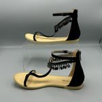 Just Fab Black Savlana Embellished T-Strap Sandals Women's Sz 10 Zipper Back Photo 2