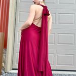 Lulus Lulu’s Red Stretch Jersey Plunge Halter Dramatic Glam Formal Maxi Dress Gown M Photo 2