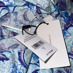 H by Halston NWT H Halston Sleeveless Batik Blossom Angle Blue Ruffled Strap Dress Photo 8