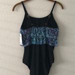 Athena Blue Mesh Ruffle Maillot One Piece NWT Black Size 6 Photo 5