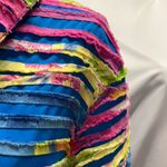Vintage 90's Keren Hart Rainbow Striped‎ Cotton Jacket Womens Large Bright Artsy Blue Photo 3