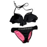 PINK - Victoria's Secret Victoria’s Secret PINK Black Push Up Ruffle Studded Rhinestone Cheeky Bikini Photo 6