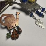 Handcrafted Mixed Metal Teapot / 1 Enamel Brooch Pin Lot Of 3 Photo 2