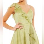 Mac Duggal 70163 GOLD POLKA DOT V NECK RUFFLED FAUX WRAP HI LOW MIDI DRESS Photo 2