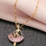 Ballerina Dancer Pendant Necklace  Pink  & Gold Dance Recital Gift  - Ballet Photo 0