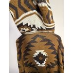 Lucky Brand Cardigan Sweater Woman's Large Brown Aztec Print Knit Oversized Hood Photo 4