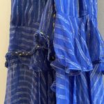 MISA Los Angeles MISA Ambrosia Ruffle Hem Striped Midi Dress Metallic Gold Royal Blue Tiered NEW Photo 7