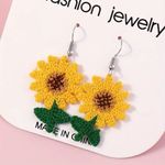 Cute Crochet Style Dangle Earrings Trendy‎ Sunflower Design Braiding Jewelry Yellow Photo 6