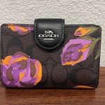 Coach Medium Corner Zip Wallet In Signature Canvas With Rose Print cl675 Photo 0