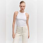 Mango NWT 328 Bonnie Straight Leg Jeans with Buttons Cropped High Rise Cream 6 Photo 1