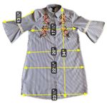 Millenium Shirt Dress Small Blue Striped Floral Embroidered Button Bell Sleeves Photo 1