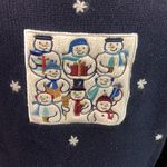 cj banks Vintage  Hand Embroidered Navy Blue Snowman Cardigan Size XL Photo 4
