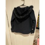 ZARA Basic crop pea coat navy faux fur hood small Photo 1