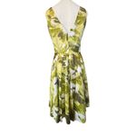 Ann Taylor  Olive Lime Green Abstract Pattern V-neck Midi Dress Small 6 Photo 4