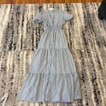 Max Studio  Plaid Gingham Smocked Maxi Dress size XS Blue Photo 7