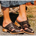 FREEBIRD by Steven Freebird Steven Moonstar Leather Star Cut-Outs Distressed Low Heeled Slides Edgy Photo 1