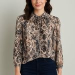 Veronica M  Beige Snake Pattern Blouse X-Small Photo 0